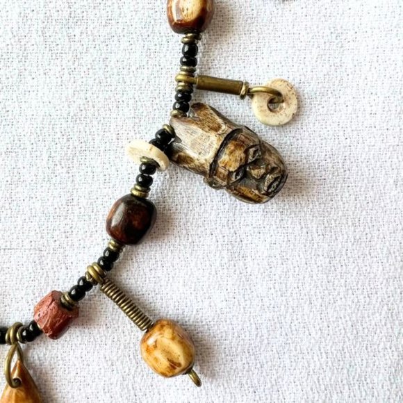 Vintage Handmade Brass, Bead, and Shell Necklace - Picture 8 of 9